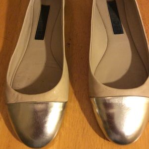 JIL SANDER ballet flats, tan w/silver toe, size 7